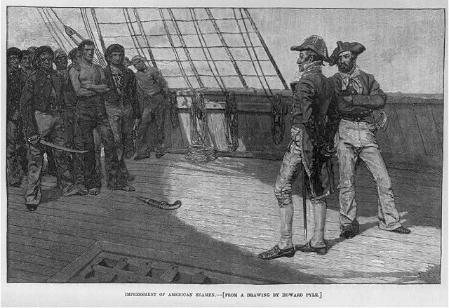 Impressment of American seamen, illustration published in Harper